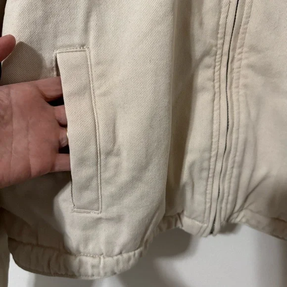 Abercrombie Crop Twill Workwear Jacket Cream Gray Corduroy Collar Streetwear-XL